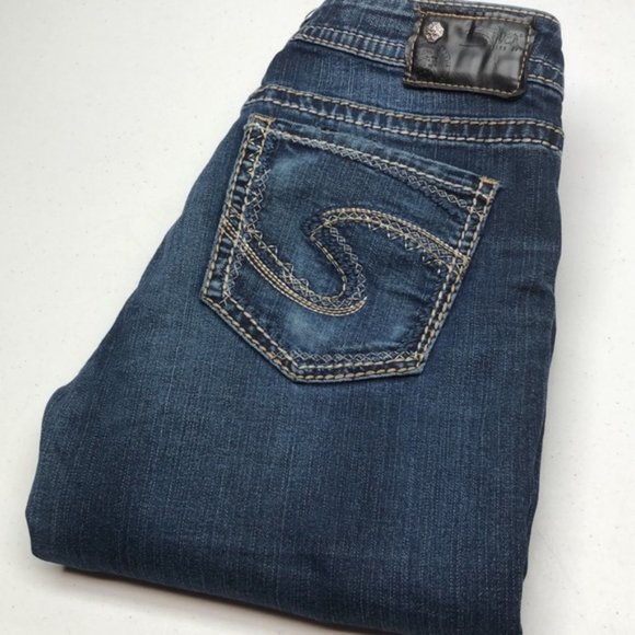 VINTAGE SILVER SUKI MID STRAIGHT JEANS 27x32 EMBROIDERED POCKETS π¦
